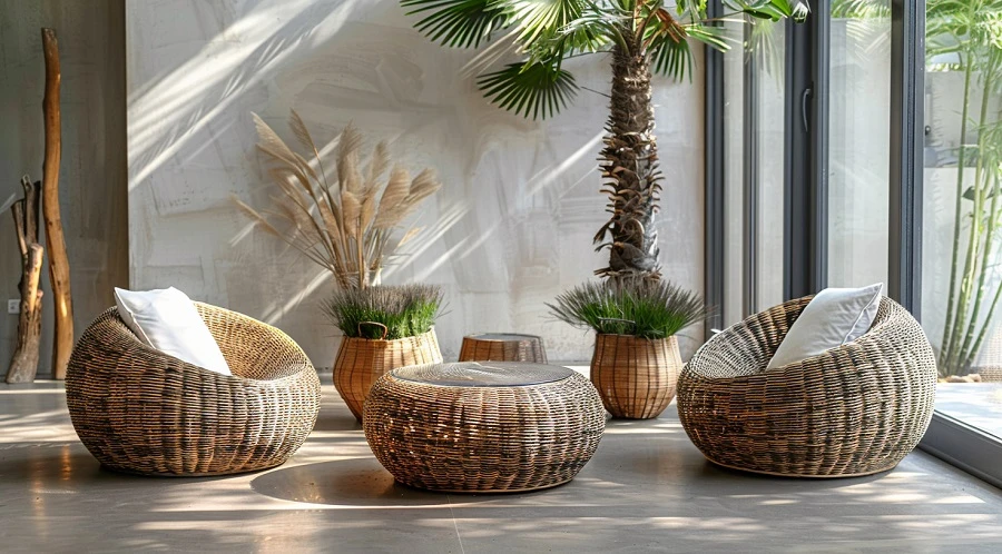 دکوراسیون باغ با مبلمان حصیری و چوبی 2 image 5
