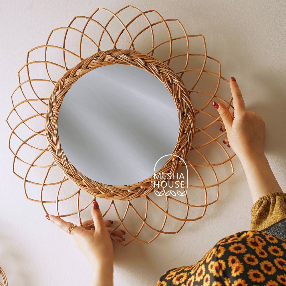 آینه حصیری دیوارکوب خورشید آینه حصیری دیوارکوب خورشید - تصویر 1